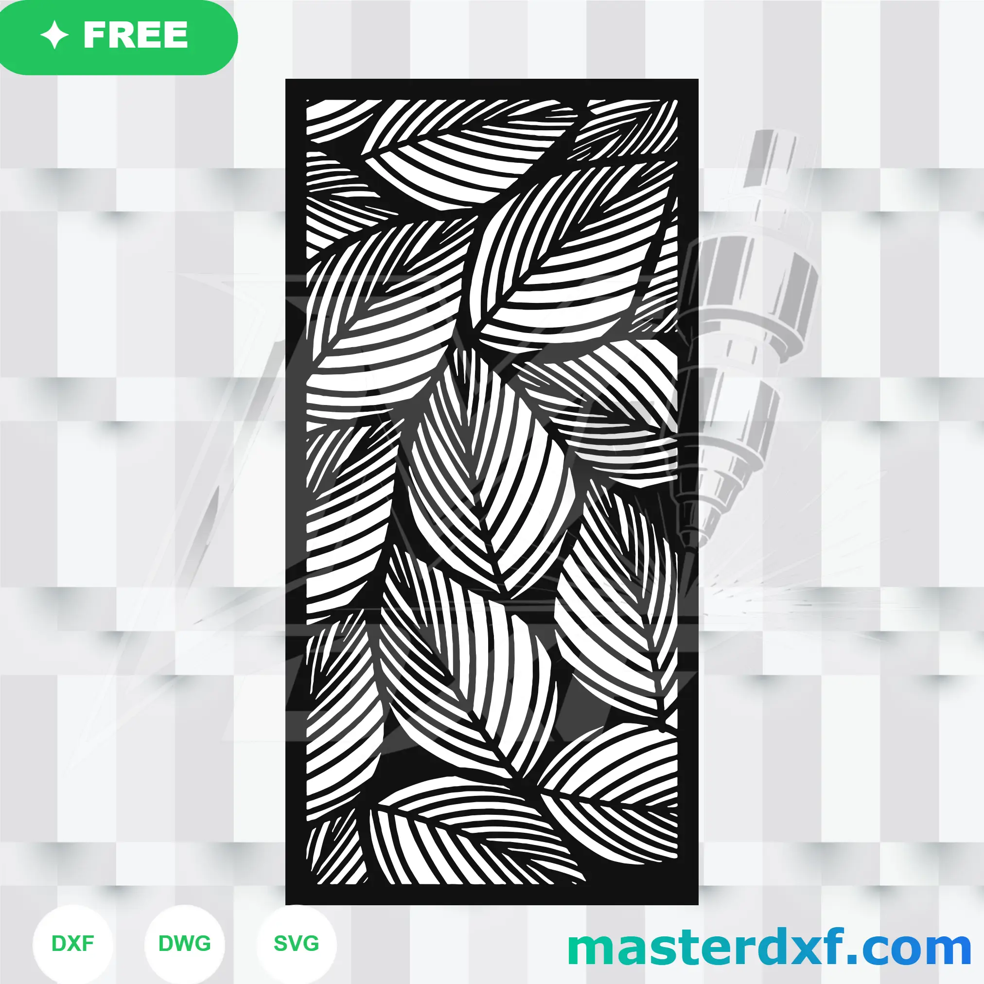 Organic Tropical Leaf Foliage Privacy Screen Panel DXF File